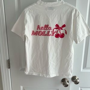 Hello Molly White Tee with Pink Cherry Graphic